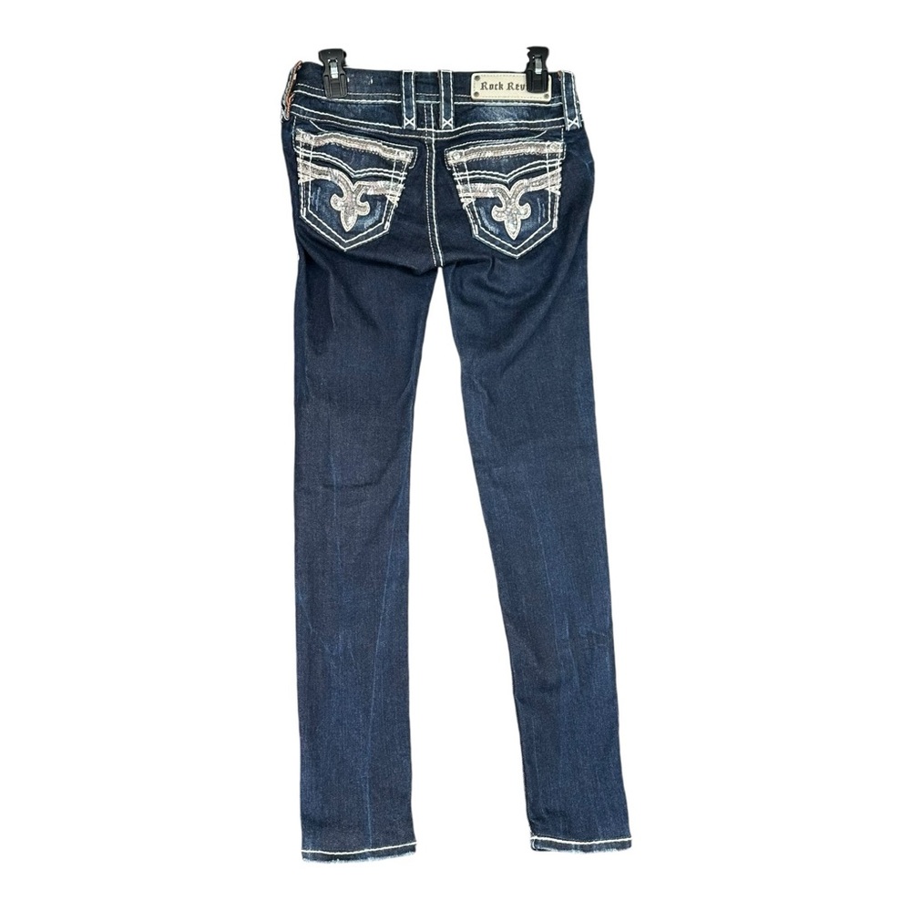 Rock Revival Women’s 25 Boris Skinny Jeans Dark Wash Y2K Whiskering Faded Fleur
